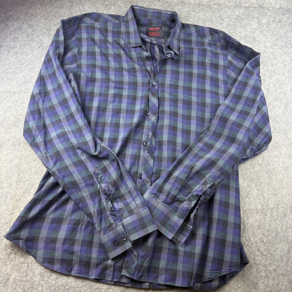 Jared Lang After Hours Slim Fit Button Down Shirt Mens 2XL Purple Green Plaid